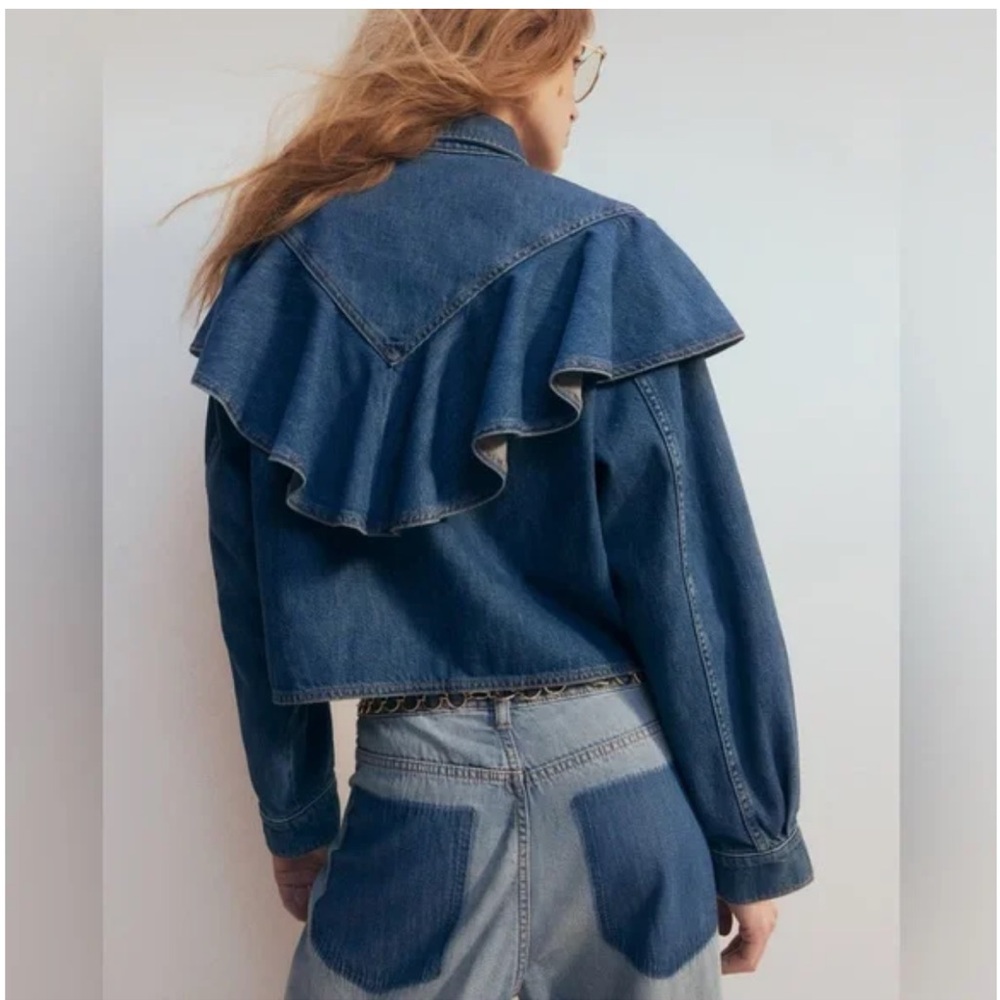H&M Blue Jean Jacket with Ruffle Detail - Picture 4 of 6